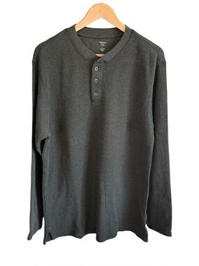 Van Heusen Studio Men’s Long Sleeve Henley Ribbed Shirt Dark Green Large Cotton